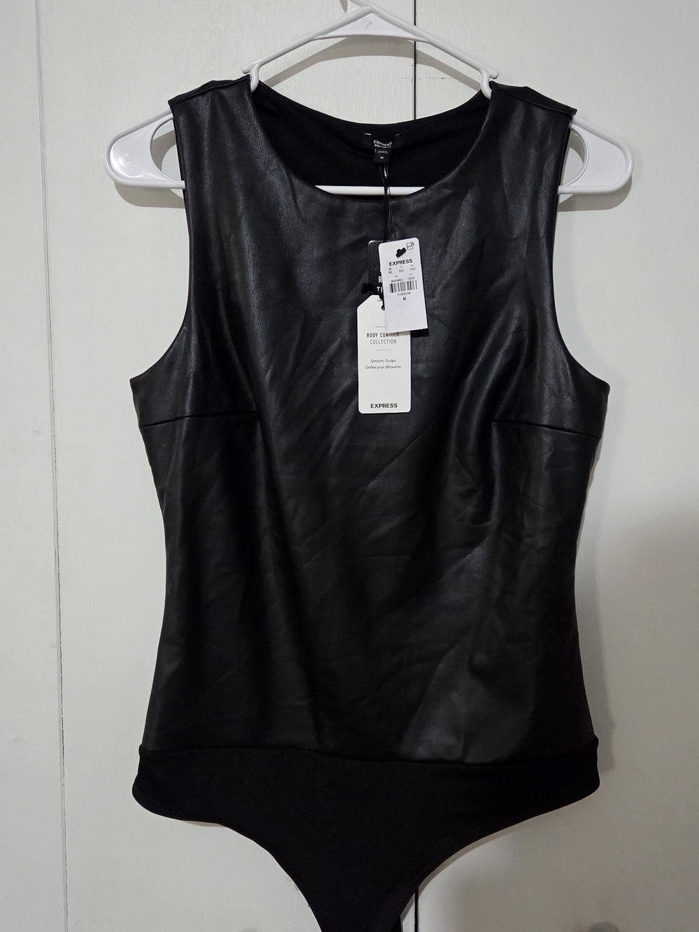 Express Body Contour Faux Leather High Neck Bodysuit Black NWT